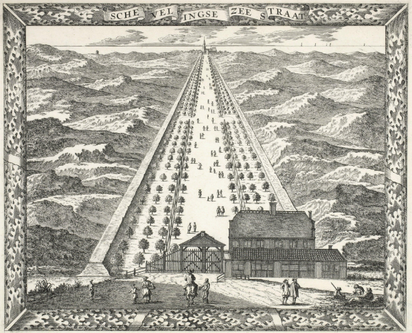 Prent van de Scheveningseweg, gemaakt in 1681 door C. Elandts