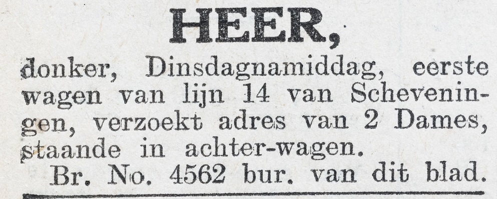 contactadvertentie in de Haagsche Courant