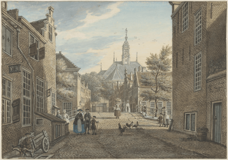 De Kranestraat met zicht op de Nieuwe Kerk, 1778, P.C. la Fargue 