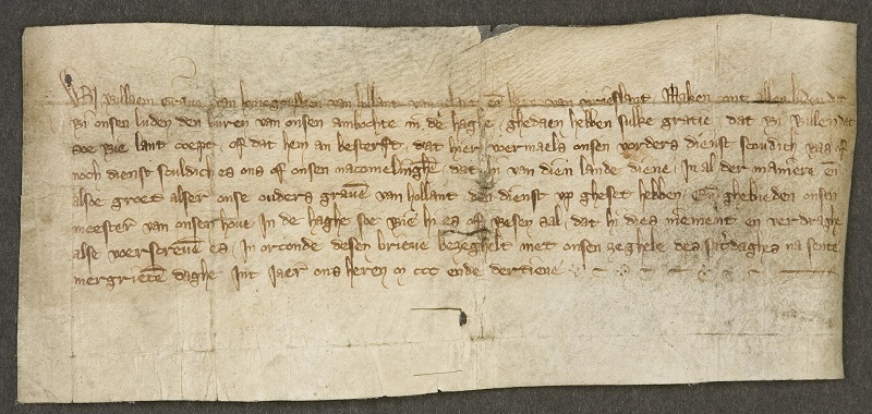 Oudste charter bij het Haags Gemeentearchief uit 1313 van graaf Willem III van Holland