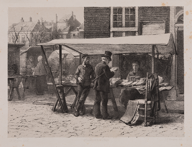 Het boekenstalletje van Jozef Blok, 1879. Vervaardiger J.J. Mesker